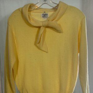 Vintage Corliss Yellow Wool Angora Sweater with Tie Collar | Made in Japan | NOS